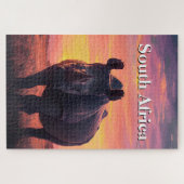 Retro Zonsondergang Zuid-Afrika Neushoorn Legpuzzel (Horizontaal)