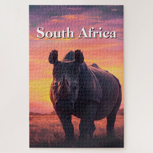 Retro Zonsondergang Zuid-Afrika Neushoorn Legpuzzel (Verticaal)