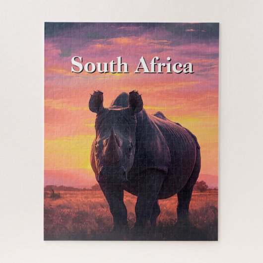 Retro Zonsondergang Zuid-Afrika Neushoorn Legpuzzel (Verticaal)