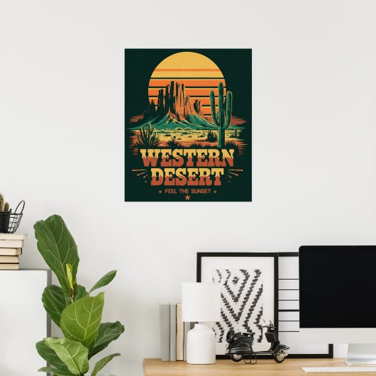 retro zonsonderganglandschap Arizona Wild Western Poster (Thuiskantoor)