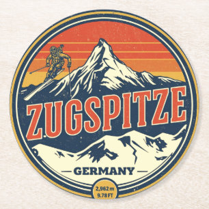 Retro Zugspitze Beierse buiten natuur cadeaus Ronde Kartonnen Onderzetter