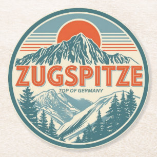 Retro Zugspitze Beierse buiten natuur cadeaus Ronde Kartonnen Onderzetter