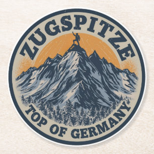 Retro Zugspitze Beierse buiten natuur cadeaus Ronde Kartonnen Onderzetter