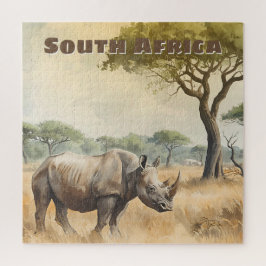 Retro Zuid-Afrikaanse Neushoorn Scenisch Legpuzzel