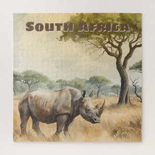 Retro Zuid-Afrikaanse Neushoorn Scenisch Legpuzzel