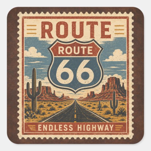 Retro Zuidwest-Amerikaanse Weg Embleem Vierkante Sticker (Voorkant)