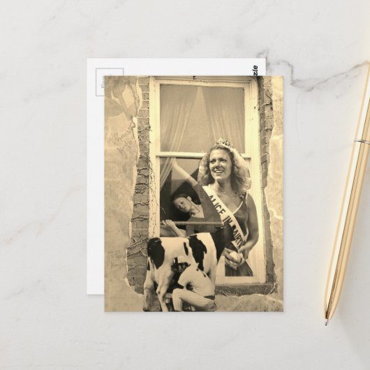Retro Zuivelprinses Collage Sepia Briefkaart (Voorkant / Achterkant in situ)