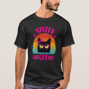Retro Zus Kat Met Roze Luipaard Bril Kat T-shirt