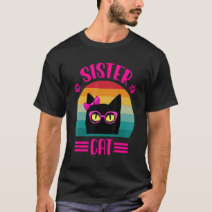 Retro Zusje Kat Met Roze Bril Kat T-shirt