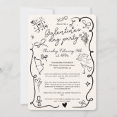 Retro zwart beige Quirky Galentine's Day Party Kaart (Voorkant)