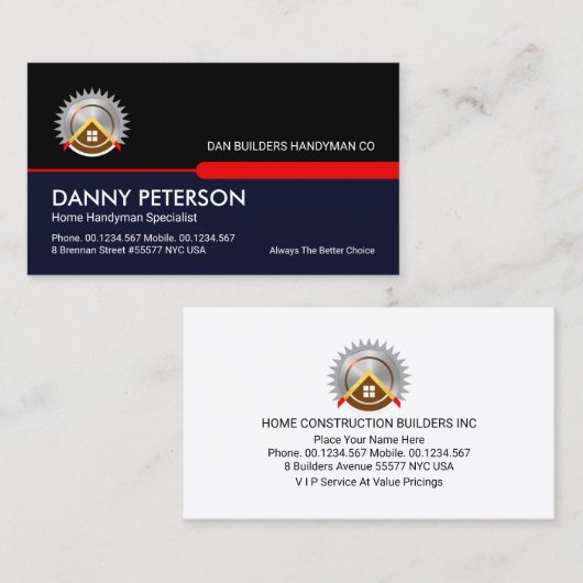 Retro Zwart Blauw Handyman Lagen Visitekaartje (Voorkant / Achterkant)