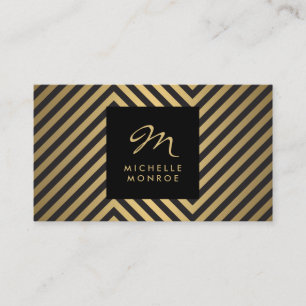 Retro Zwart en Faux Goud Patroon Glam Monogram Visitekaartje
