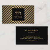 Retro Zwart en Faux Goud Patroon Glam Monogram Visitekaartje (Voorkant / Achterkant)