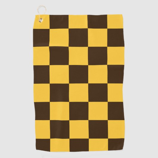 Retro zwart en geel geruit vierkantjes patroon golfhanddoek (Voorkant)