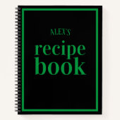 Retro Zwart en Groen Blank Recept Boek met Naam (Voorkant)
