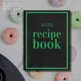 Retro Zwart en Groen Blank Recept Boek met Naam
