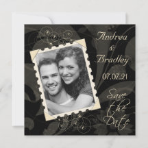 Retro zwart en ivoor foto trouw save the date