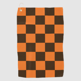 Retro zwart en oranje geruit vierkant patroon golfhanddoek