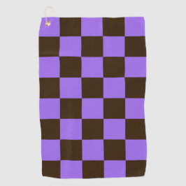 Retro zwart en paars geruit vierkant patroon golfhanddoek