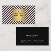 Retro Zwart en Roze Patroon Gouden Naam Logo Visitekaartje (Voorkant / Achterkant)