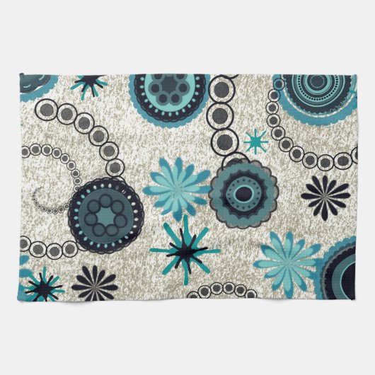 Retro Zwart en Teal Theedoek (Horizontaal)