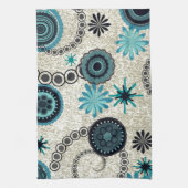 Retro Zwart en Teal Theedoek (Verticaal)