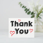 Retro zwart en wit dank u rode liefdesharten briefkaart (Staand voorkant)