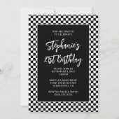 Retro zwart en wit geruit vet 21e verjaardag kaart (Voorkant)