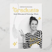 Retro Zwart en Wit Glitter Afstuderen Folie Uitnodiging (Voorkant)