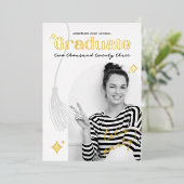 Retro Zwart en Wit Glitter Afstuderen Folie Uitnodiging (Staand Voorkant)