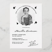 Retro Zwart en Wit Glitter Afstuderen Folie Uitnodiging (Achterkant)