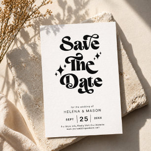 Retro Zwart en Wit Groovy Vet Schrift Huwelijk Save The Date