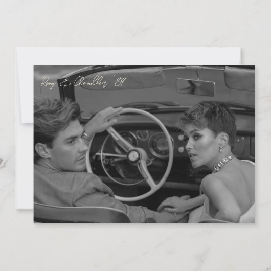 Retro Zwart en Wit Moderne foto bruiloft Kaart (Achterkant)