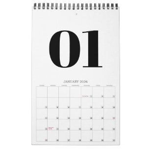 Retro Zwart en Wit Typografie Geen Foto 2026 Kalender