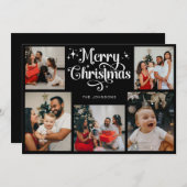 Retro Zwart en Wit Vrolijk Kerstfeest Familiefoto Feestdagenkaart (Voorkant / Achterkant)