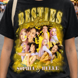 Retro Zwart Geel Besties Y2K Bootleg Voeg Foto's T T-shirt