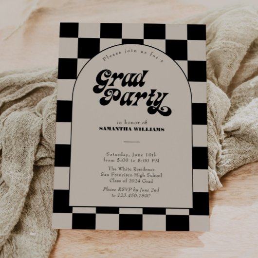 Retro zwart geruite boog foto afstudeerfeest kaart