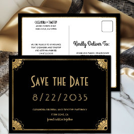 Retro Zwart Goud Art Deco Wedding Save the Date Briefkaart