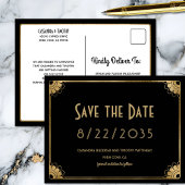 Retro Zwart Goud Art Deco Wedding Save the Date Briefkaart