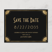 Retro Zwart Goud Art Deco Wedding Save the Date Briefkaart (Voorkant)