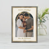 Retro Zwart Goud Geplaagd Boog Foto Kerst Gelukkig Feestdagenkaart (Staand voorkant)