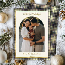 Retro Zwart Goud Geplaagd Boog Foto Kerst Gelukkig