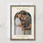 Retro Zwart Goud Geplaagd Boog Foto Vrolijk Kerstf Feestdagenkaart (Voorkant)