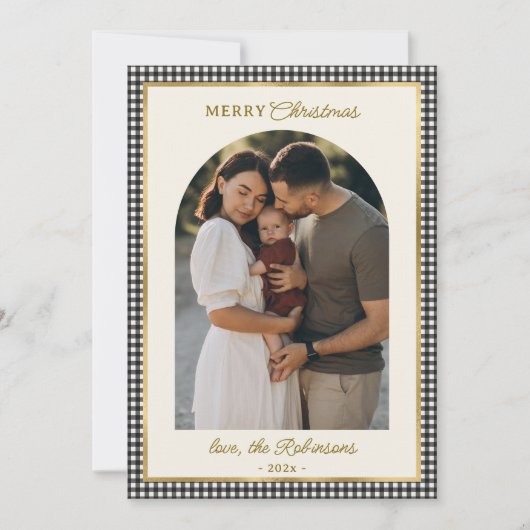 Retro Zwart Goud Geplaagd Boog Foto Vrolijk Kerstf Feestdagenkaart (Voorkant)
