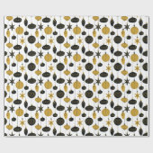 Retro Zwart Goud Kerstversiering Vakantie Cadeaupapier (Vlak)