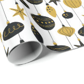 Retro Zwart Goud Kerstversiering Vakantie Cadeaupapier (Rol Hoek)