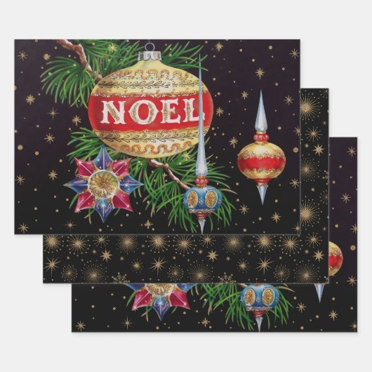 Retro Zwart & Goud Vakantie Inpakpapier Vel (Set)