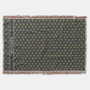 Retro zwart gouden ananas patronen monogram deken