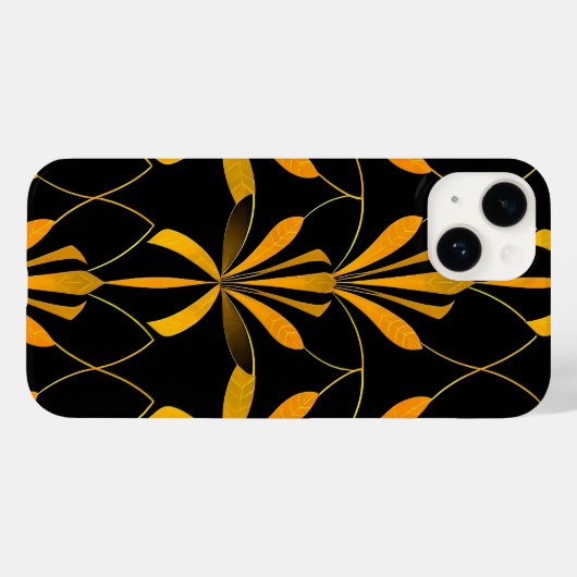 Retro zwart gouden bloempatroon iPhone hoesje (Achterkant (horizontaal))