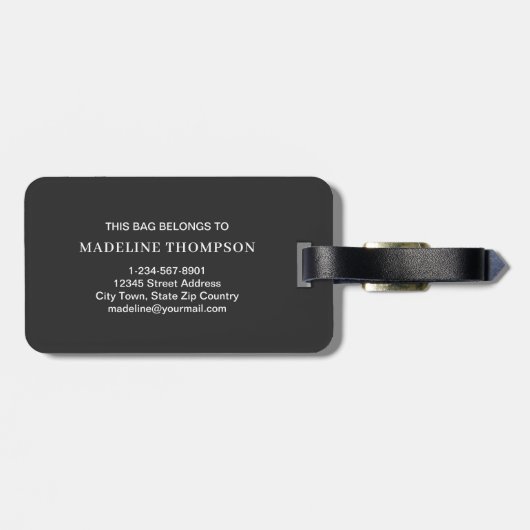 Retro zwart grijs wit geometrisch modern monogram bagagelabel (Achterkant horizontaal)